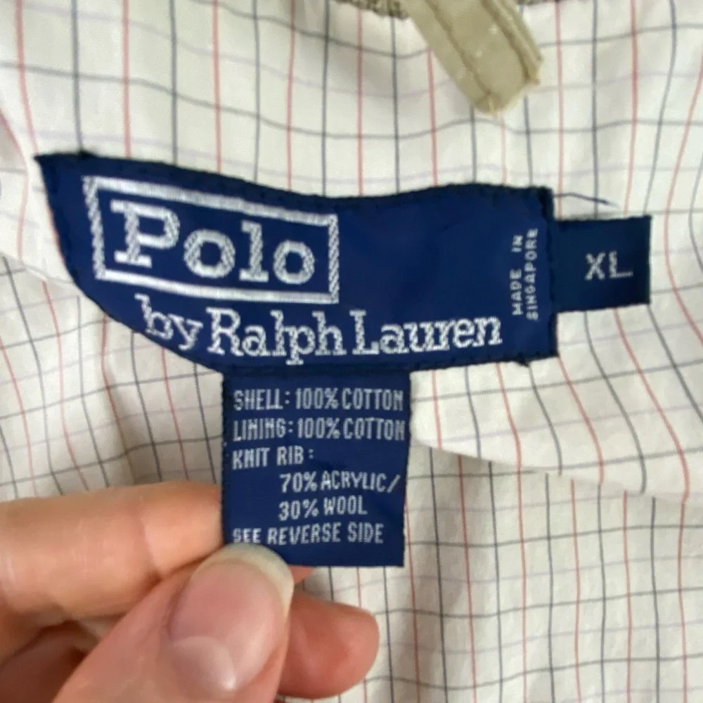 Vtg Polo Ralph Lauren Bomber Plaid Lining Men's Tan Khaki Jacket Sz XL